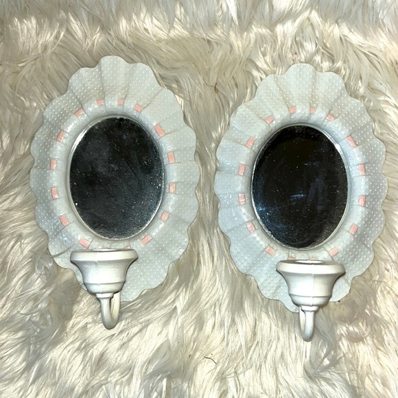 Homco Other - Vintage set of 2 mirror sconces. HOMCO. Home Interior. Pink white.